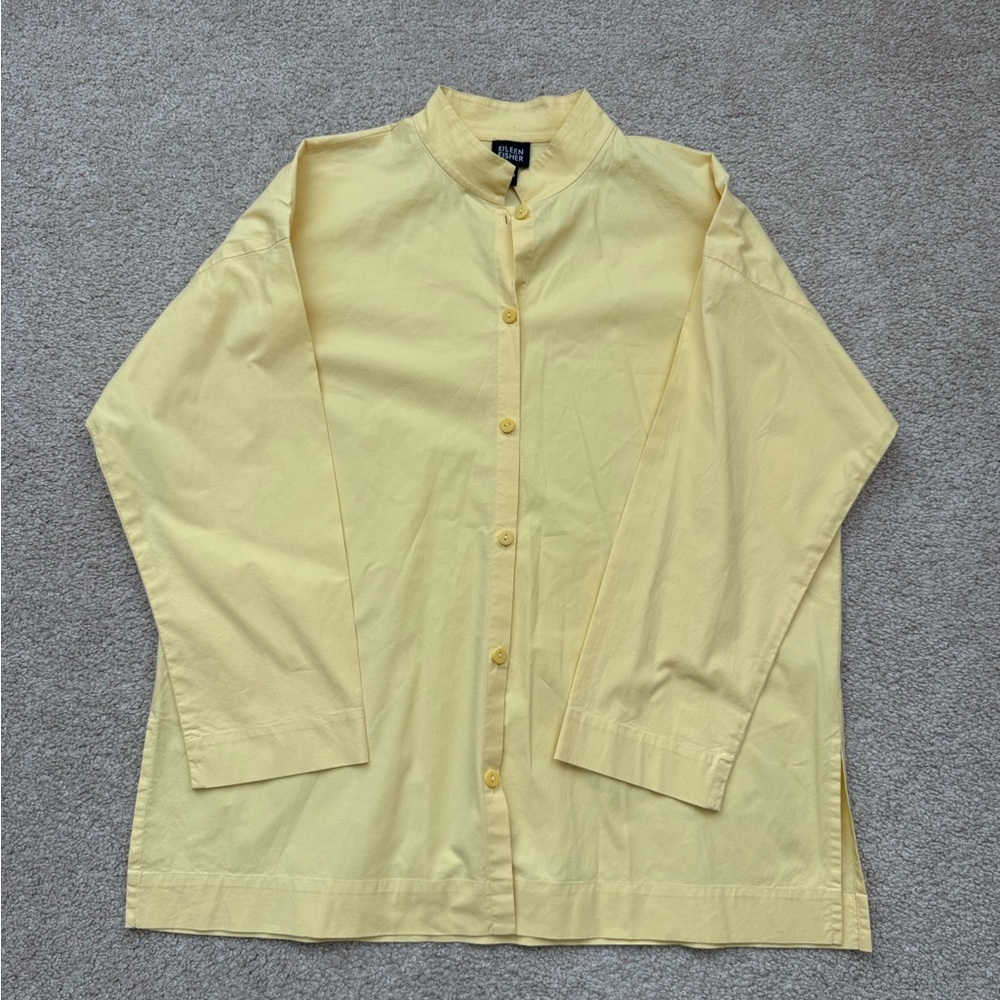 Eileen Fisher Cotton Pastel Yellow Button Shirt Cropped Wide Leg Pants SET XS - Picture 2 of 8